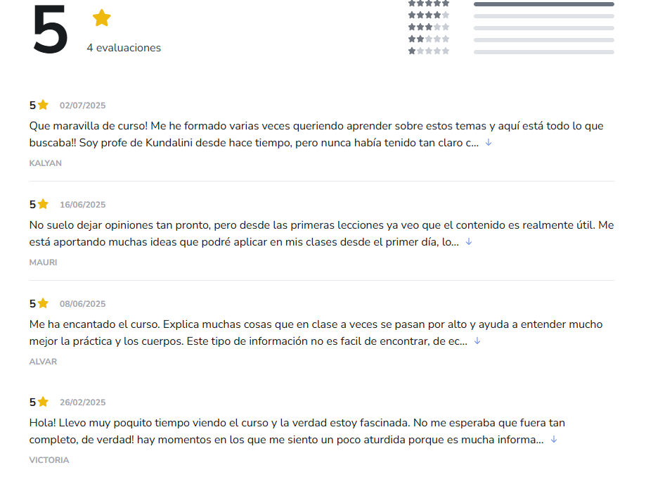 Imagen capturada de las opiniones de alumnos del curso Kundalini Yoga. Imagen capturada de las opiniones de alumnos del curso Kundalini Yoga.