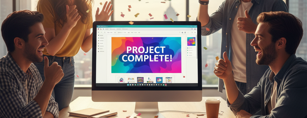 Equipo de trabajo feliz con los resultados del trabajo realizado