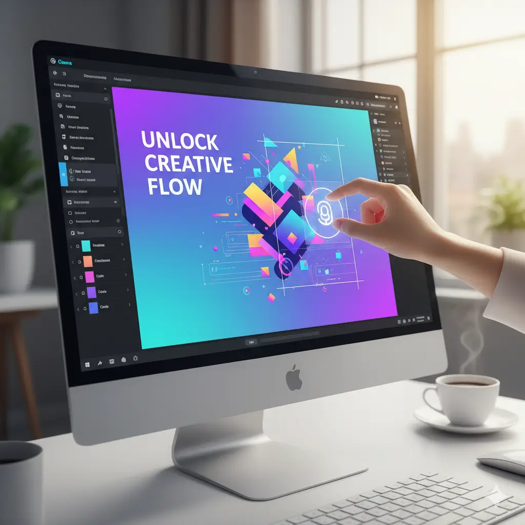 Imagen de persona editando contenido de diseño con Canva Imagen de efectos de edición en PC con Canva.