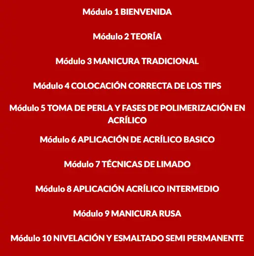 Imagen de la primera parte del temario. Módulos 1 al 10. Del curso Nails Master Pro de Gerimar Pérez. Imagen de la primera parte del temario. Módulos 1 al 10. Del curso Nails Master Pro de Gerimar Pérez.