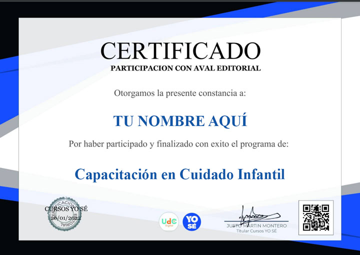 certificado del curso cuidado infantil para tu currículum